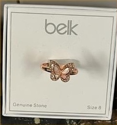 Beautiful Pink with Stones Butterfly Ring - size 9